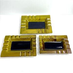 3 Vtg Retro 60s Ashtray California USA Pottery Glazed Ceramic Green Purple MCM